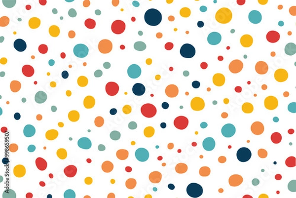 Fototapeta Seamless pattern with polka dots on a white background. Vector illustration featuring colorful circles, perfect for wallpaper, celebration decorations, and graphic art.