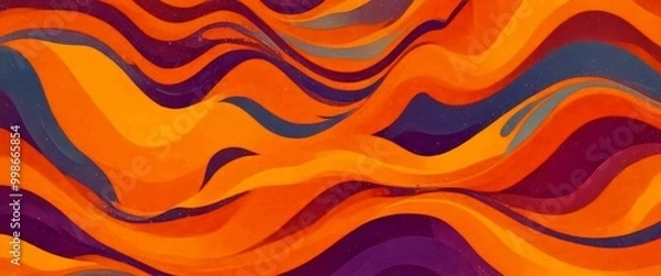 Fototapeta a vibrant abstract pattern composed of overlapping curved lines in shades of orange, purple, and blue, creating a dynamic and visually striking composition