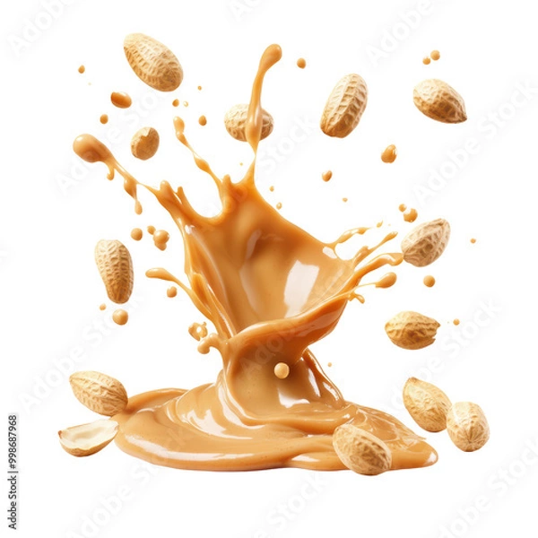 Obraz Creamy peanut butter splash with flying peanuts
