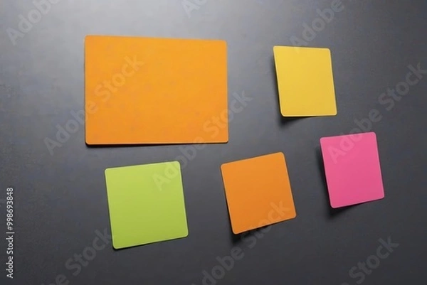Fototapeta several different colored sticky notes are arranged on a black surface