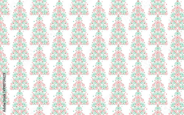 Fototapeta Green and red Christmas tree pattern designed with a snail pattern placed together to form a Christmas tree, a retro gift wrapping illustration for the winter holiday season.