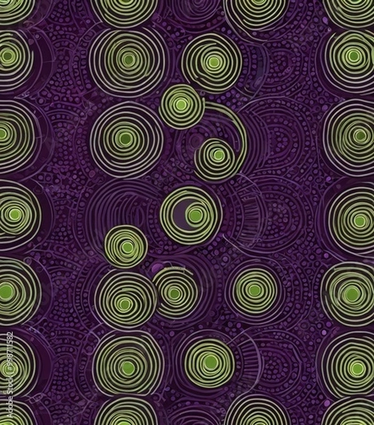Fototapeta a repeating pattern of concentric circles in shades of green and purple, with a central green circle surrounded by a ring of purple and green circles