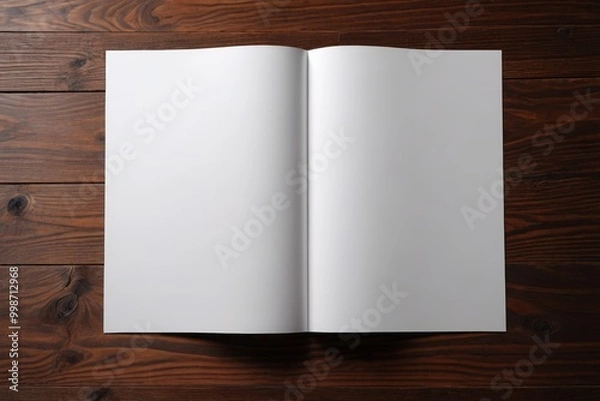 Fototapeta an open book on a wooden table with a blank page
