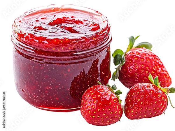 Obraz a jar of jam next to strawberries