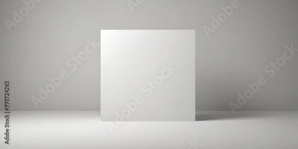 Fototapeta A white rectangular object stands alone against a plain gray background, casting a shadow on the floor below