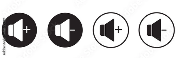 Fototapeta Silent and ring speaker icon set with simple and stroke style in black and white color vector illustration. Speaker icon set. volume icon vector. loudspeaker icon vector. Mute and unmute volume sound.
