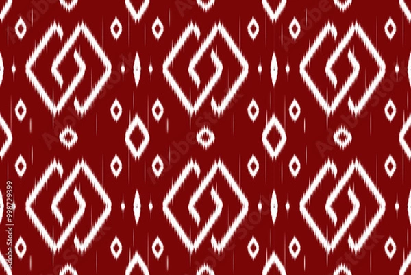 Fototapeta Maroon ikat vector pattern with bold tribal diamonds. Perfect for textile work, packaging, and ethnic crafts.