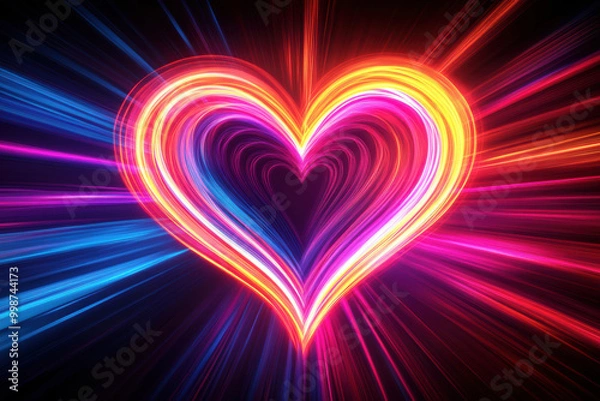 Obraz Colorful light rays forming neon heart shape