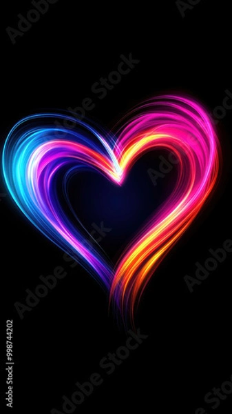 Obraz Bright neon heart with colorful light streaks