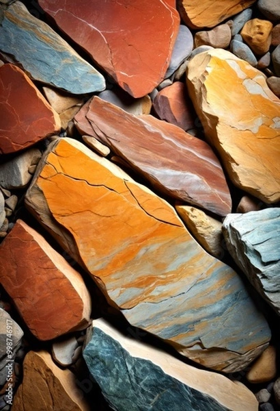 Fototapeta A close-up collection of colorful, jagged rocks and stones, showcasing a variety of hues and textures