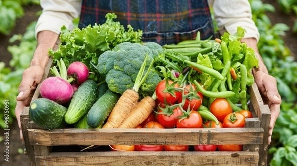 Fototapeta Vegetable box. Concept of growing healthy food, diet and farming. AI generated.