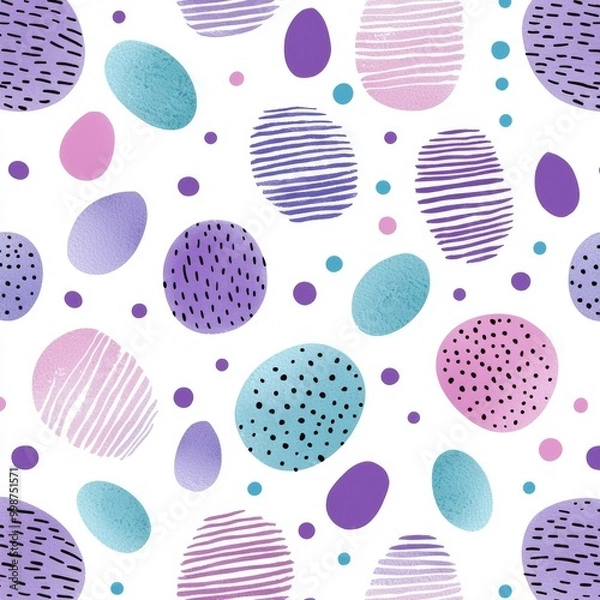 Fototapeta Seamless pattern with abstract watercolor and ink shapes