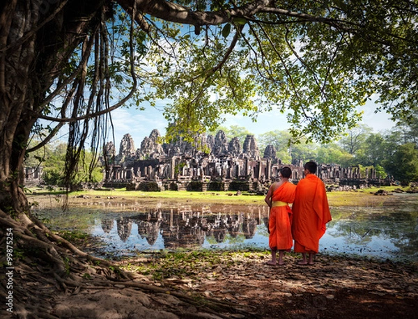Fototapeta Buddhist monks near Angkor Wat temples in Cambodia