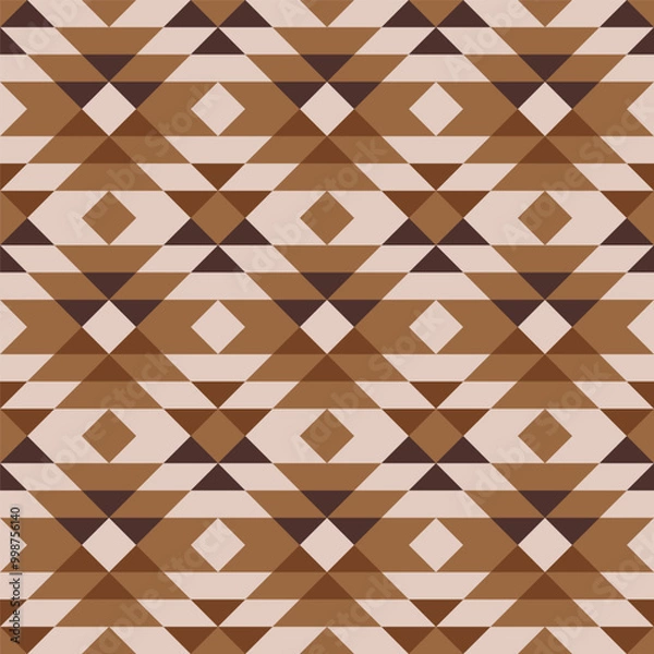 Fototapeta Retro Tribal Aztec earthy brown diamonds Vector Pattern. Traditional Southwestern Aztec kilim geometric pattern in monochrome brown.