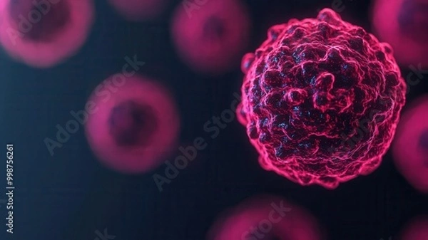 Fototapeta Holographic breast cancer research, glowing cell membranes, futuristic medical study