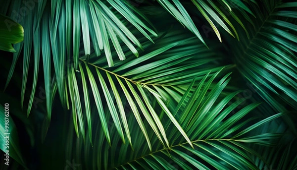 Fototapeta tropical palm leaf and shadow abstract natural green background dark tone textures