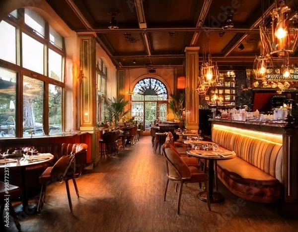 Fototapeta 따뜻한 조명 아래의 커피 타임