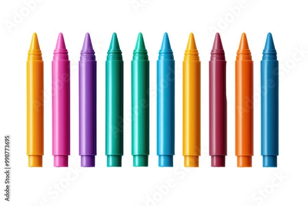 Fototapeta Colorful crayons in a row isolated on transparent background.