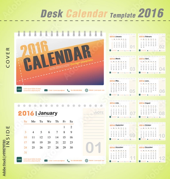 Fototapeta Desk calendar 2016 vector modern design template with  Set of 12 Months Can be used for company office business holiday or planner vector illustration 