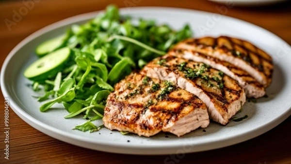 Fototapeta  Delicious grilled chicken with a fresh salad ready to be enjoyed