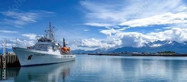 Fototapeta Coast Guard Ship Docked in Alaska