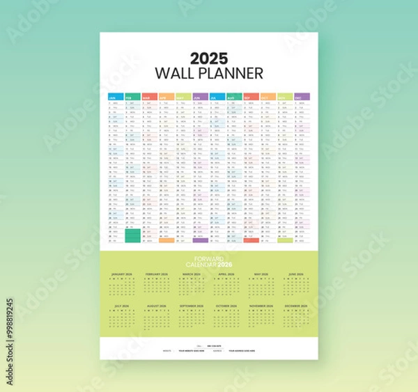 Fototapeta 2025 calendar and planner with beautiful multiple colors