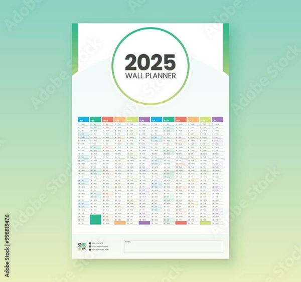 Fototapeta 2025 calendar and planner with beautiful multiple colors
