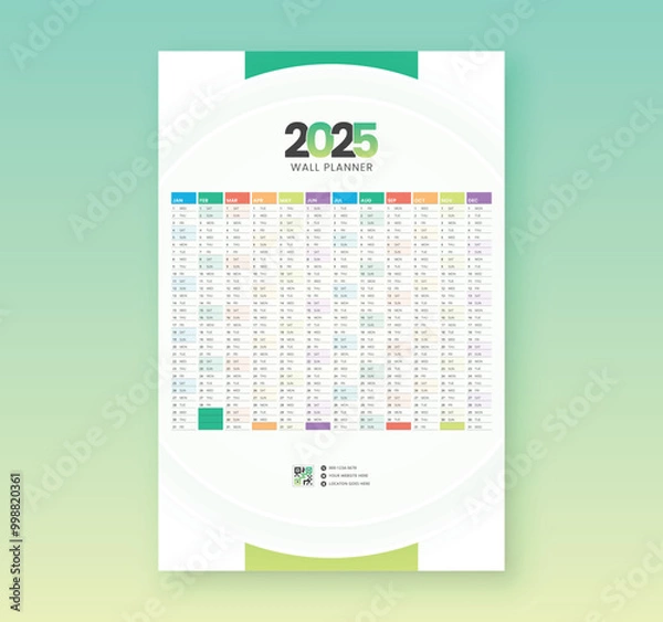 Fototapeta 2025 calendar and planner with beautiful multiple colors