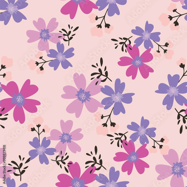 Fototapeta seamless pattern with pink narcissus, floral background, daffodil contour pattern