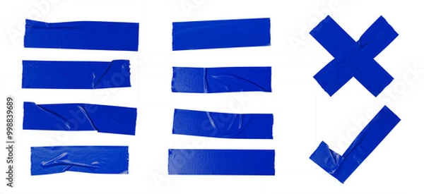 Obraz Blue adhesive sticky tapes in various shape cutout in transparent background.