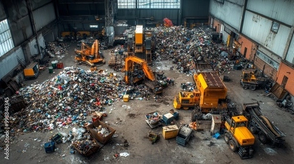 Obraz Waste Management Facility   Recycling Center with Heavy Equipment and Trash