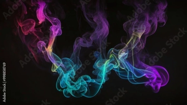 Fototapeta Neon smoke on a black background, abstraction.