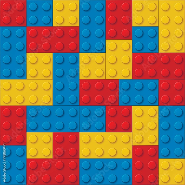 Fototapeta Building brick vector background for sales promotion. Vector Illustration of block brick toy for baby and kid. Seamless texture pattern banner, wall, wallpaper, post, poster, flyer, cover, brochure