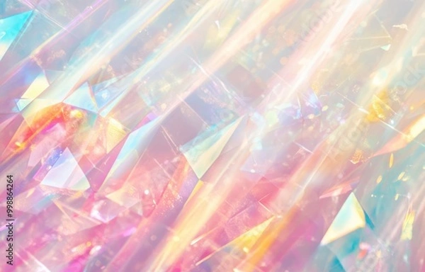 Fototapeta Abstract background with iridescent light streaks and colorful geometric shapes.