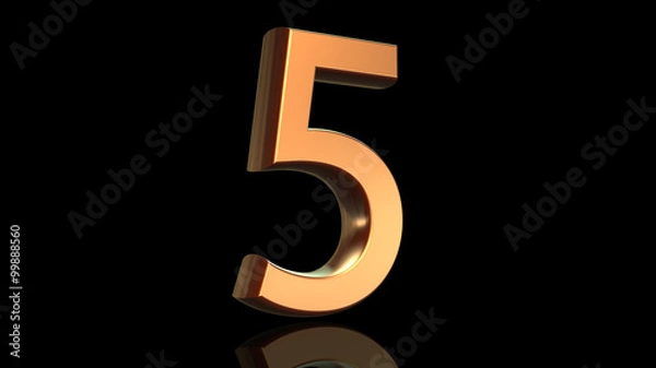 Fototapeta Fifth Anniversary, number 5 (five) in gold isolated on black background