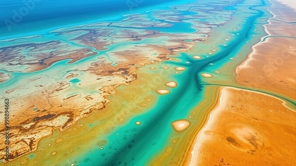Fototapeta A stunning high-resolution aerial image captures the vibrant blue waters of the Gulf of Mexico, 