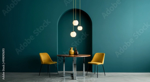 Fototapeta Dining table and chairs in modern interior design with stylish decor in a contemporary dining room