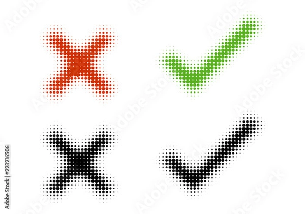 Obraz Correct Wrong - Yes No - Approved Rejected Checkmark Halftone Dotted Gradient Vector Illustration Set