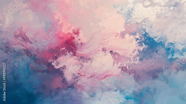 Fototapeta Soft hues of pink, blue, and white blend harmoniously in this abstract painting, creating a sense of fluid motion and ethereal beauty.
