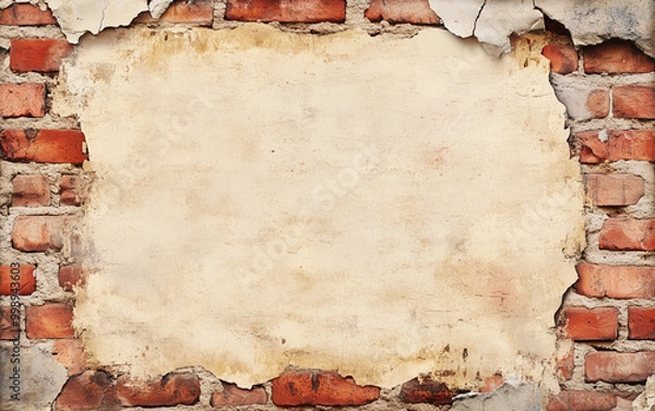 Fototapeta A vintage brick wall background with distressed paper texture, perfect for adding a rustic or industrial design to your projects. This design is great as a blank canvas for writing and creative expres