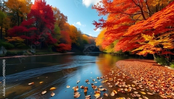 Obraz A stunning autumn landscape with vibrant red, orange, and yellow leaves on trees, generative ai