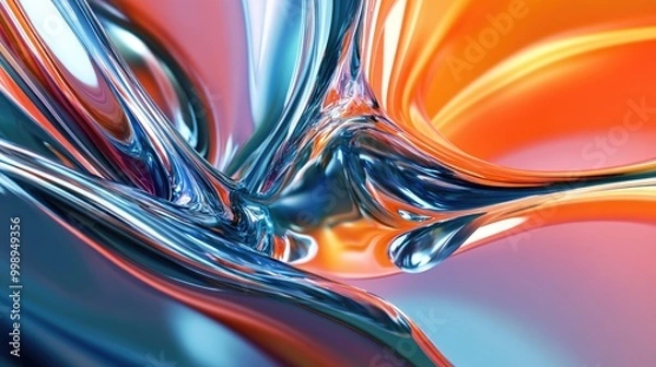 Fototapeta Abstract background with blue and orange liquid shapes.