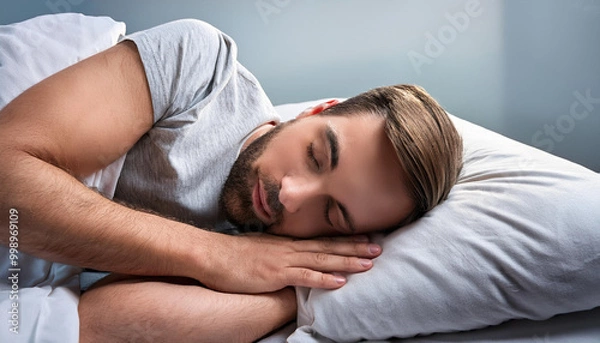 Obraz uomo che dorme cuscino materasso letto 
