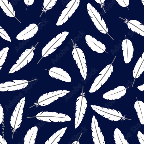 Obraz The feathers on dark blue background. Seamless pattern.