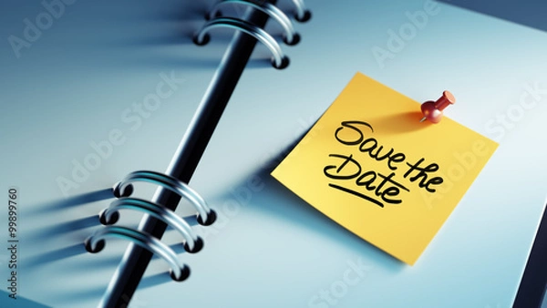 Fototapeta Closeup Yellow Sticky Note paste it in a notebook setting an app