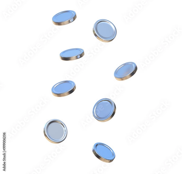 Fototapeta Falling Silver Coins 3D Icon on png transparent background.