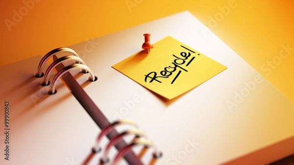 Obraz Closeup Yellow Sticky Note paste it in a notebook setting an app