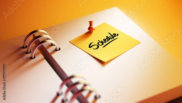 Obraz Closeup Yellow Sticky Note paste it in a notebook setting an app