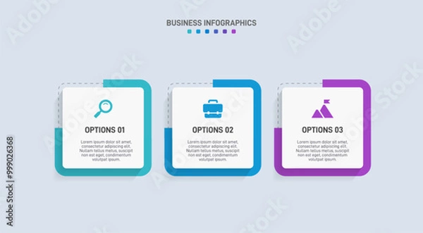 Fototapeta Horizontal progress bar featuring 3 arrow-shaped elements, symbolizing three six stages of business strategy and progression. Clean timeline infographic design template. Vector for presentation