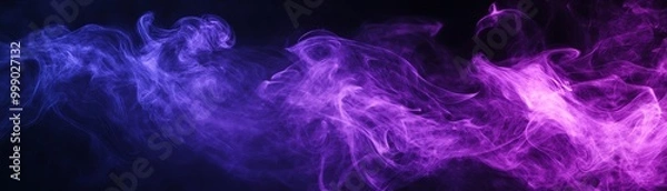 Fototapeta Abstract image of rising multicolored smoke on dark background, featuring purple and blue hues, creating a mystical and ethereal atmosphere.